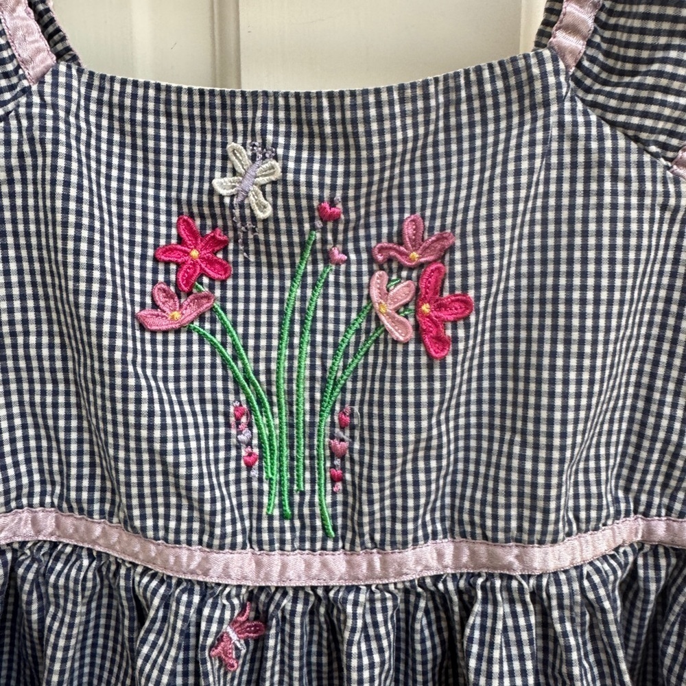 KRU Toddler Girl Size 4 Gingham Floral Vintage Sleeveless Checkered Dress - Picture 2 of 8